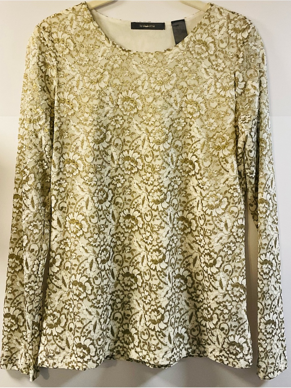 Vintage Liz Claiborne-Size S-Lace Gold Metallic Neutral Floral Pullover 90s Y2K